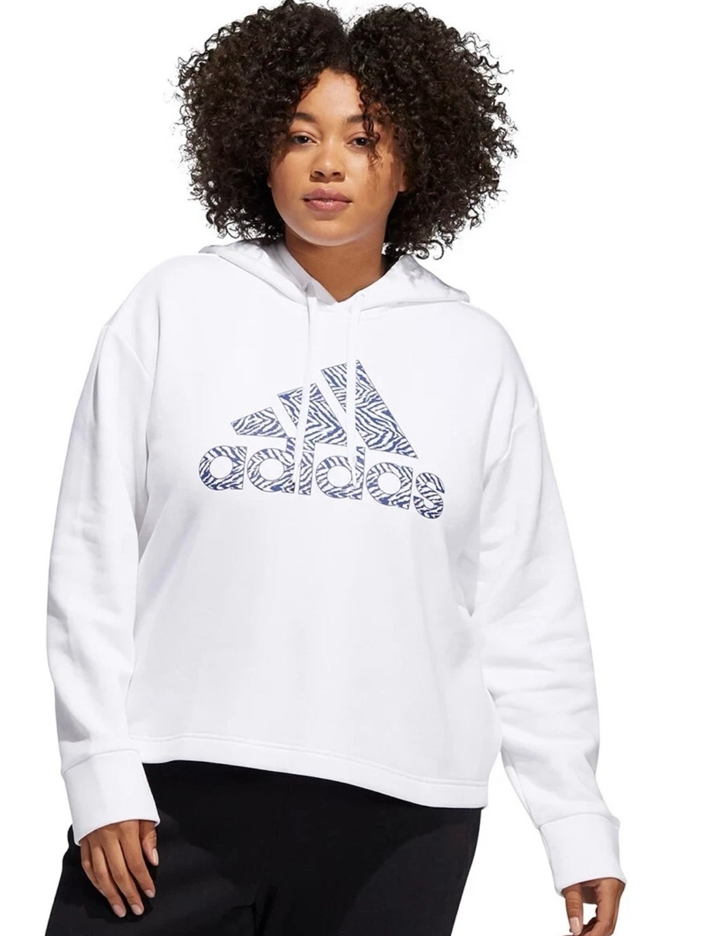 adidas plus size White Hooded sweatshirt zebra print logo - Women's Pullover